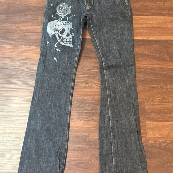 Ed Hardy by Christian Audigier (W) Dark Wash Skull and Rose Graphic Jeans Y2K