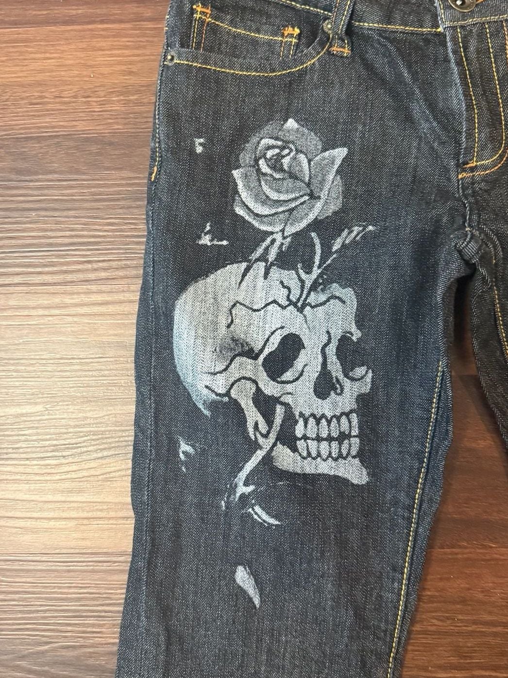 Ed Hardy by Christian Audigier (W) Dark Wash Skull and Rose Graphic Jeans Y2K 5