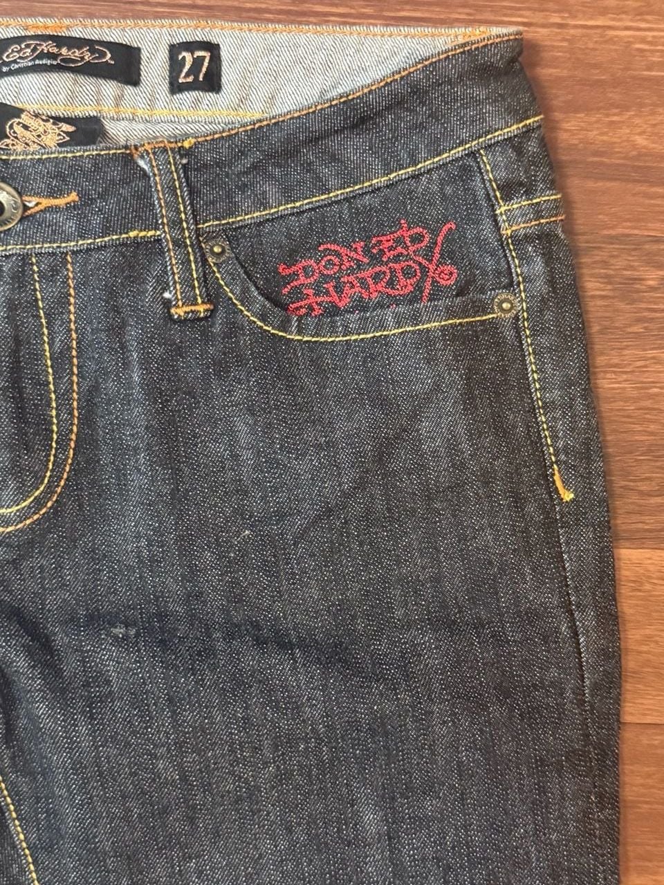 Ed Hardy by Christian Audigier (W) Dark Wash Skull and Rose Graphic Jeans Y2K 7