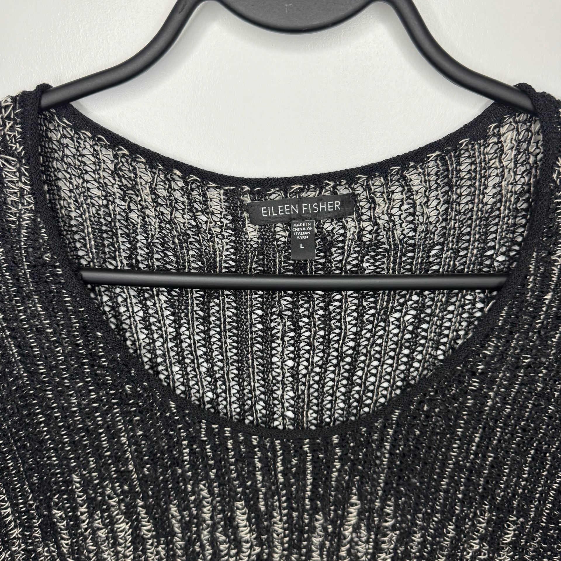 Eileen Fisher Washable Wool & Linen Blurred Stripes Pullover Sweater Black SizeL 5