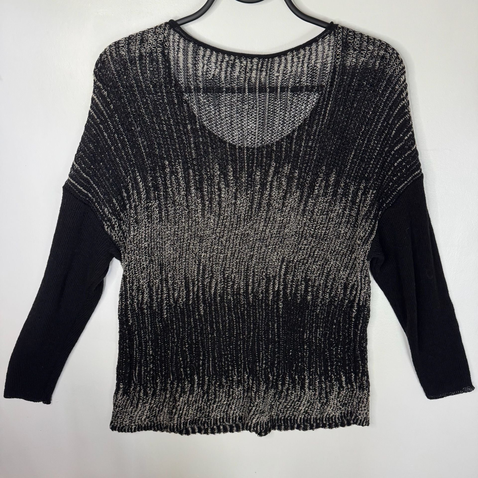 Eileen Fisher Washable Wool & Linen Blurred Stripes Pullover Sweater Black SizeL 7