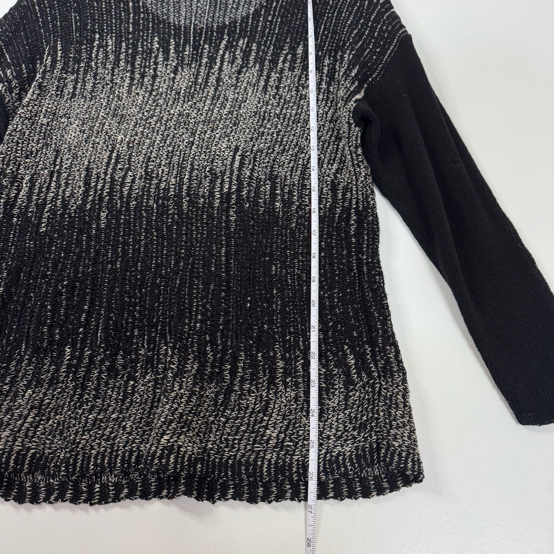Eileen Fisher Washable Wool & Linen Blurred Stripes Pullover Sweater Black SizeL 8
