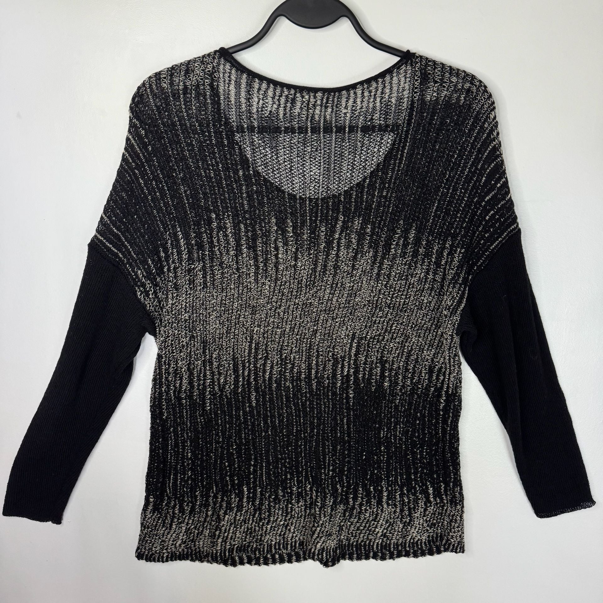 Eileen Fisher Washable Wool & Linen Blurred Stripes Pullover Sweater Black SizeL 12