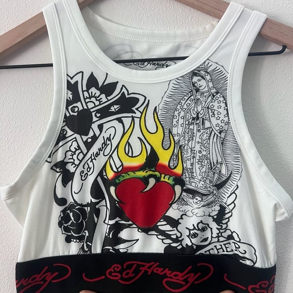 Ed Hardy Sacred Heart Sport Tank Top White Size S retail $38 sold out