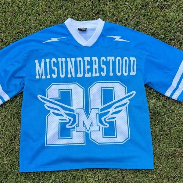 Misunderstood Est. 2020 Designed Blue Oversized Football Jersey Size XL