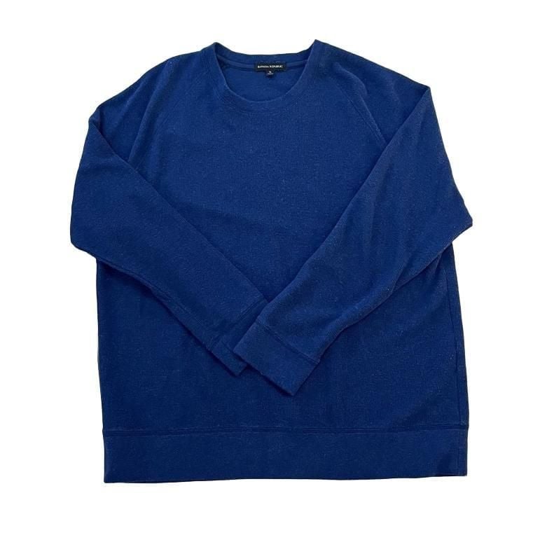 Banana Republic Navy Blue Waffle Knit Crew Neck Pullover Sweatshirt XL 2