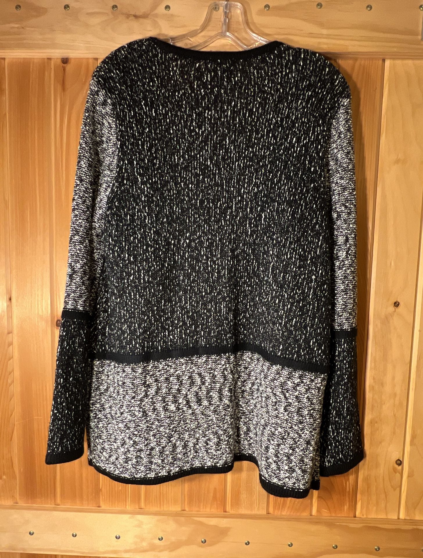 Chico's Black And White Textured Knit Open Front Cardigan Size 2 3