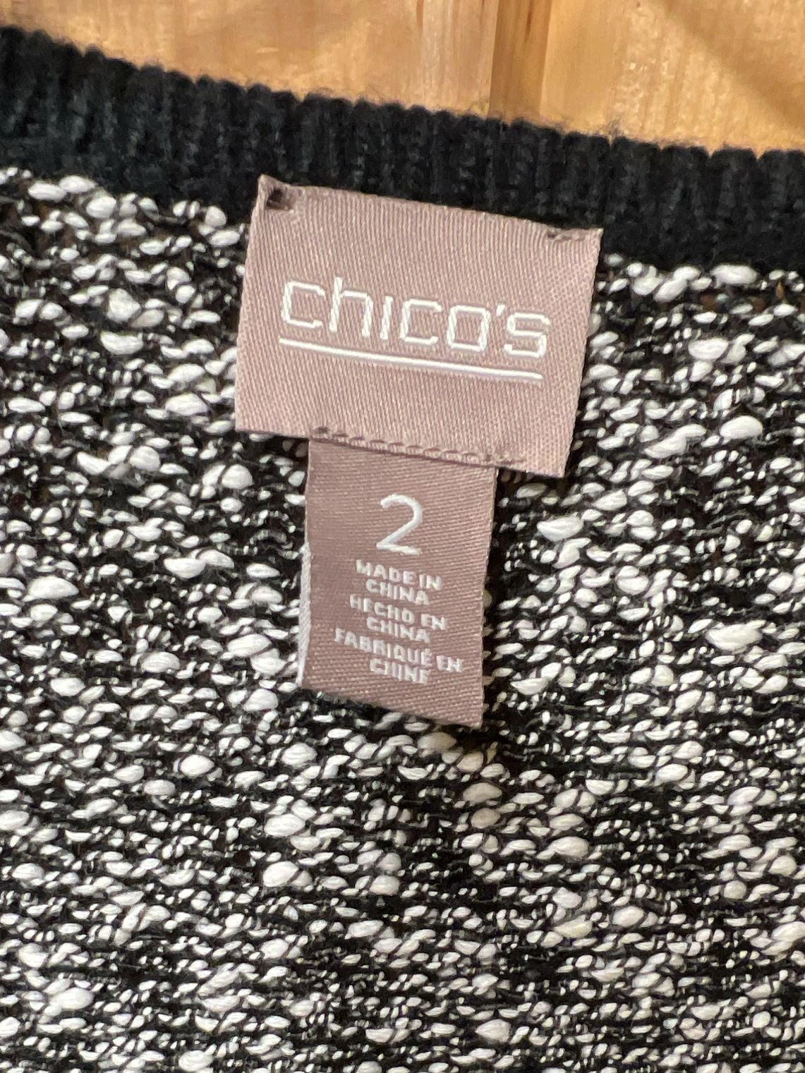 Chico's Black And White Textured Knit Open Front Cardigan Size 2 4