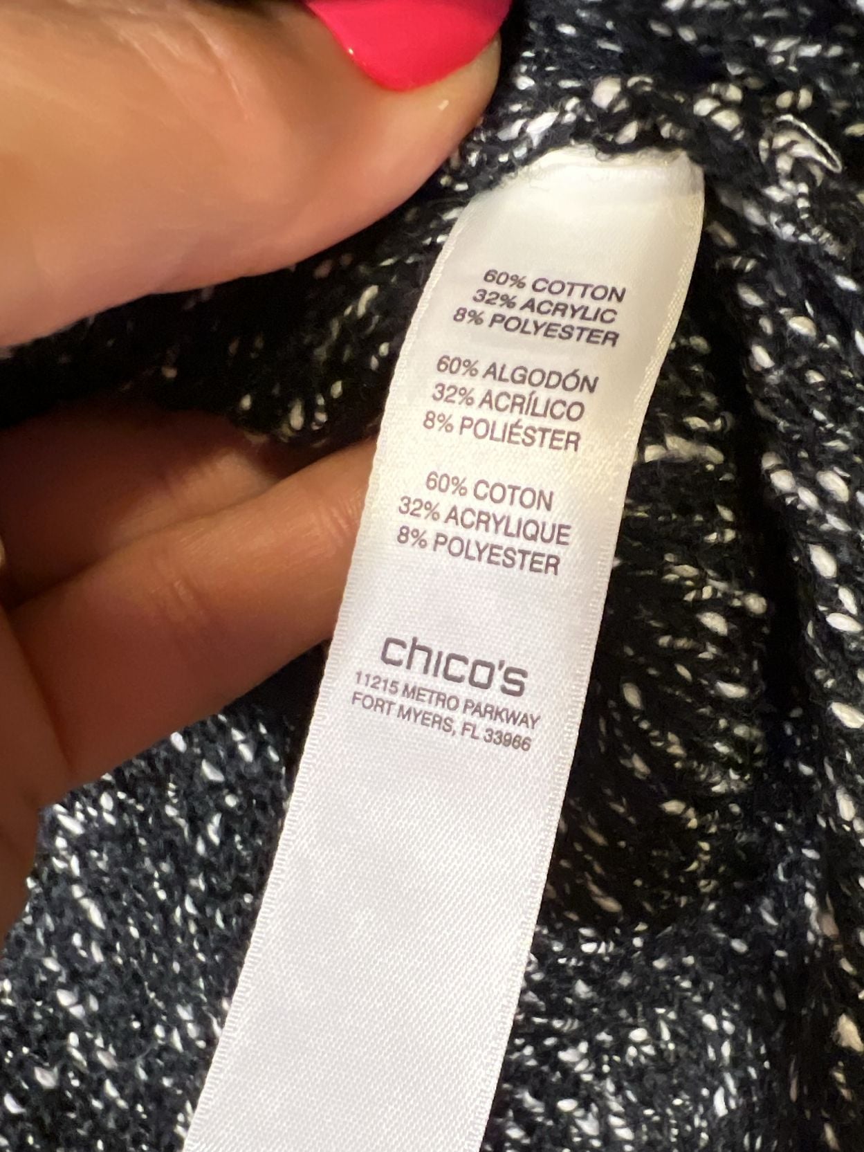 Chico's Black And White Textured Knit Open Front Cardigan Size 2 5