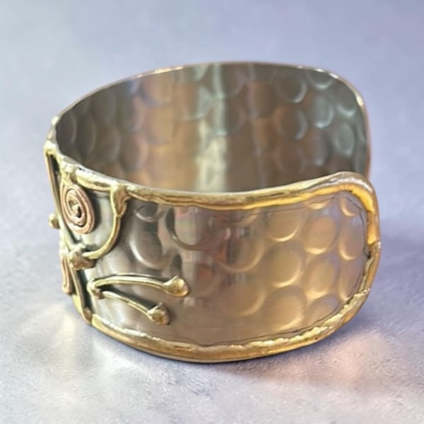 Artisan Handcrafted Mixed Metal Cuff Bracelet Stainless Steel Copper Brass