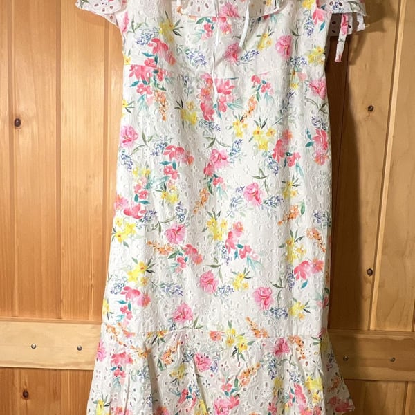 Yumi Kim San Juan Dress Mulberry Ivory Eyelet Lace Floral Midi Size 10