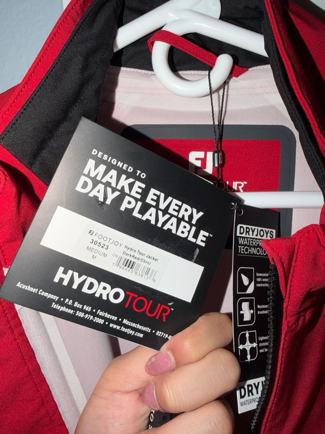 FootJoy Hydro Tour Rain Jacket 30523 Dark Red/Charcoal Medium 7