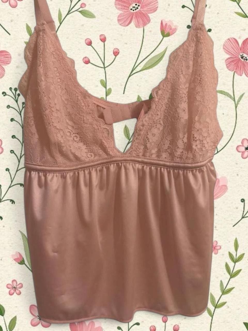 Juicy Couture Babydoll Shorty Cami Size M Pink Rhinestone Satin Lace Bralette 1