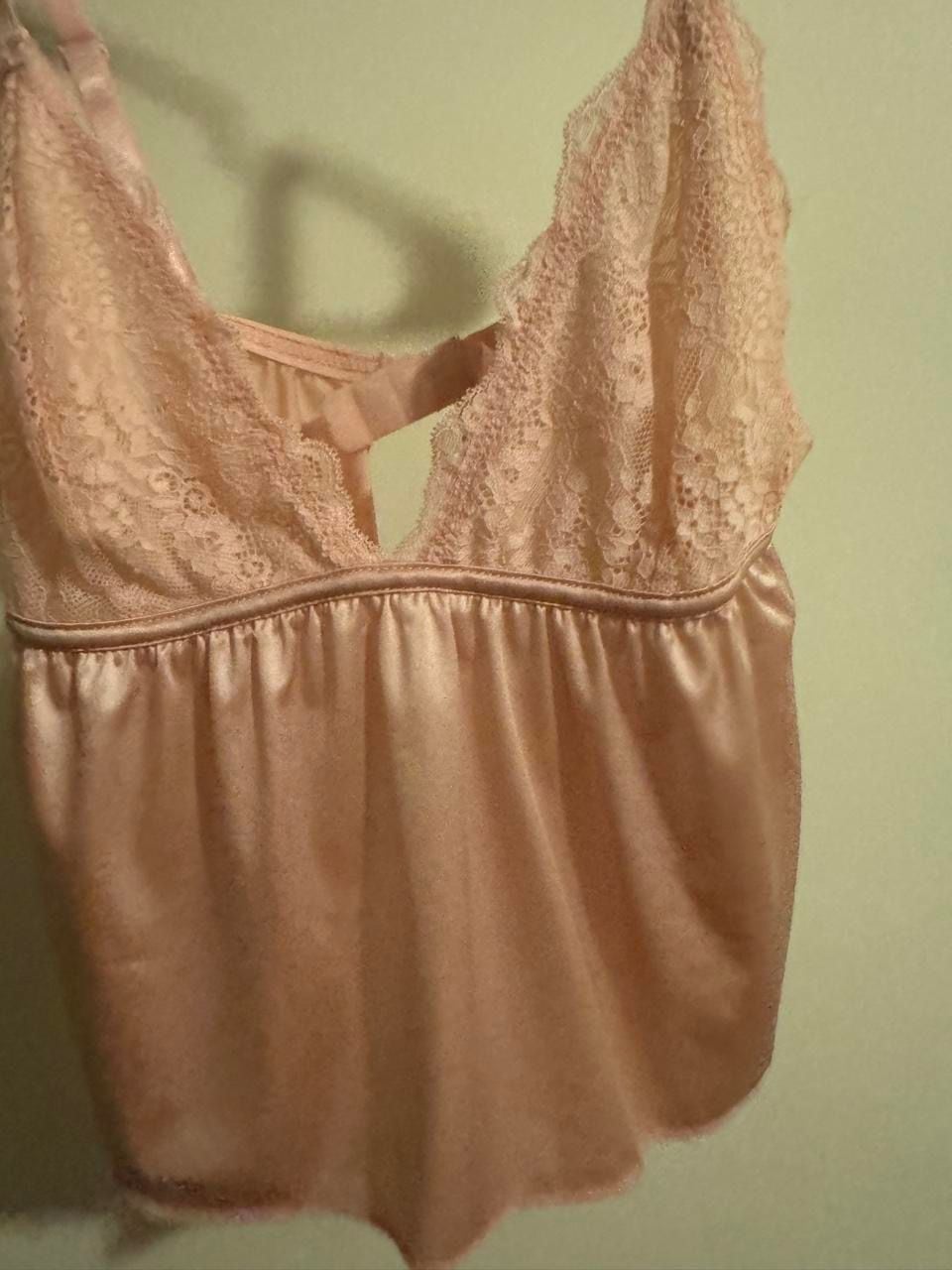 Juicy Couture Babydoll Shorty Cami Size M Pink Rhinestone Satin Lace Bralette 2