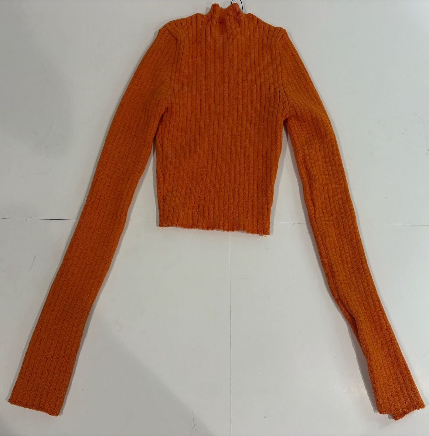 Zara Orange Ribbed Knit Long Sleeve Crop Top Sweater Size S 4