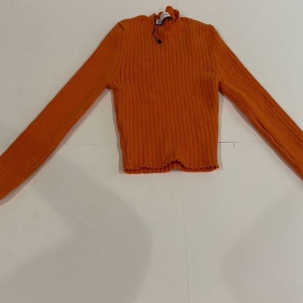 Zara Orange Ribbed Knit Long Sleeve Crop Top Sweater Size S