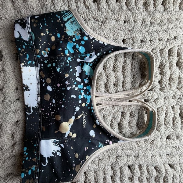 Justice Metallic Reversible FOIL Athletic Sports Bra (XL 16/18) Black Splatter Print
