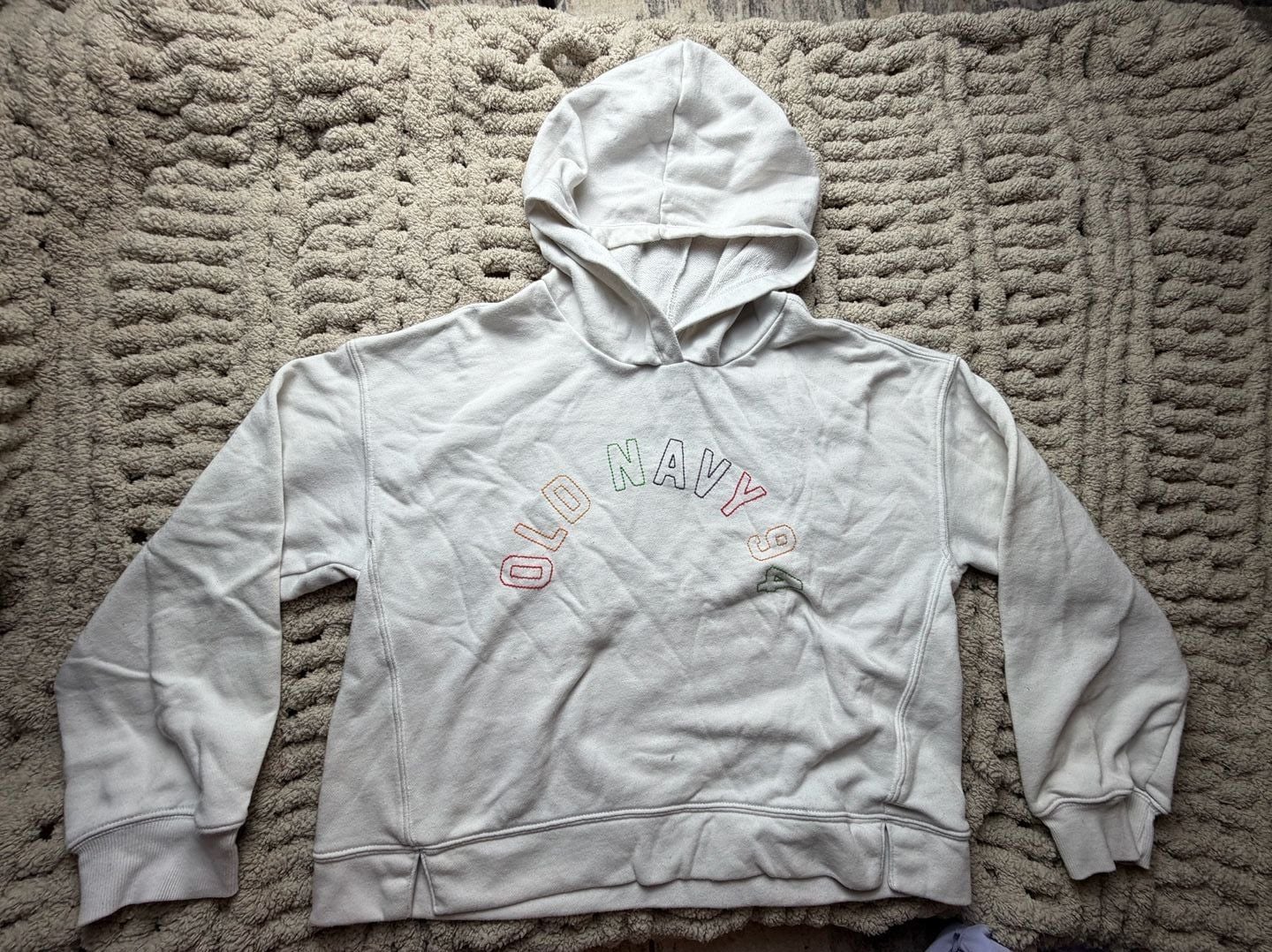 Old Navy Embroidered Hoodie, Size XL (14-16), Light Gray, Made in Cambodia, Tag You're It Collection 2