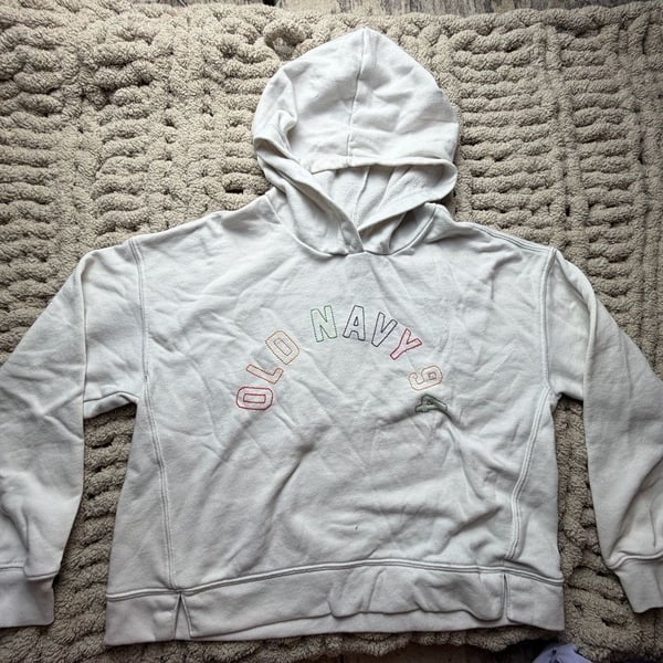 Old Navy Embroidered Hoodie, Size XL (14-16), Light Gray, Made in Cambodia, Tag You're It Collection