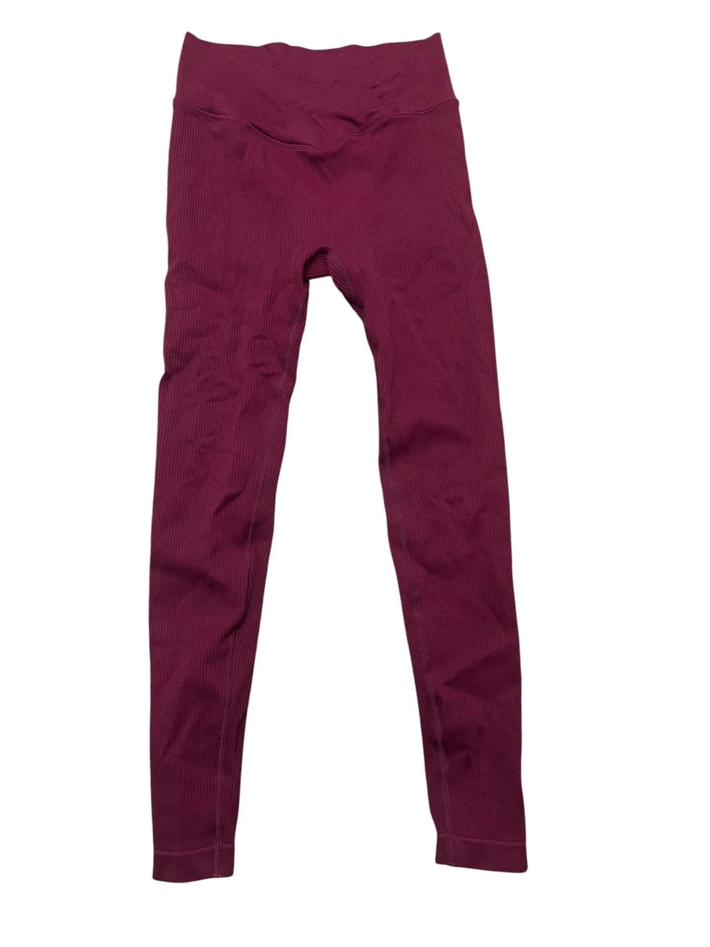 Nova Sport Ribbed Crossover High-Waisted Leggings Maroon Size M 2