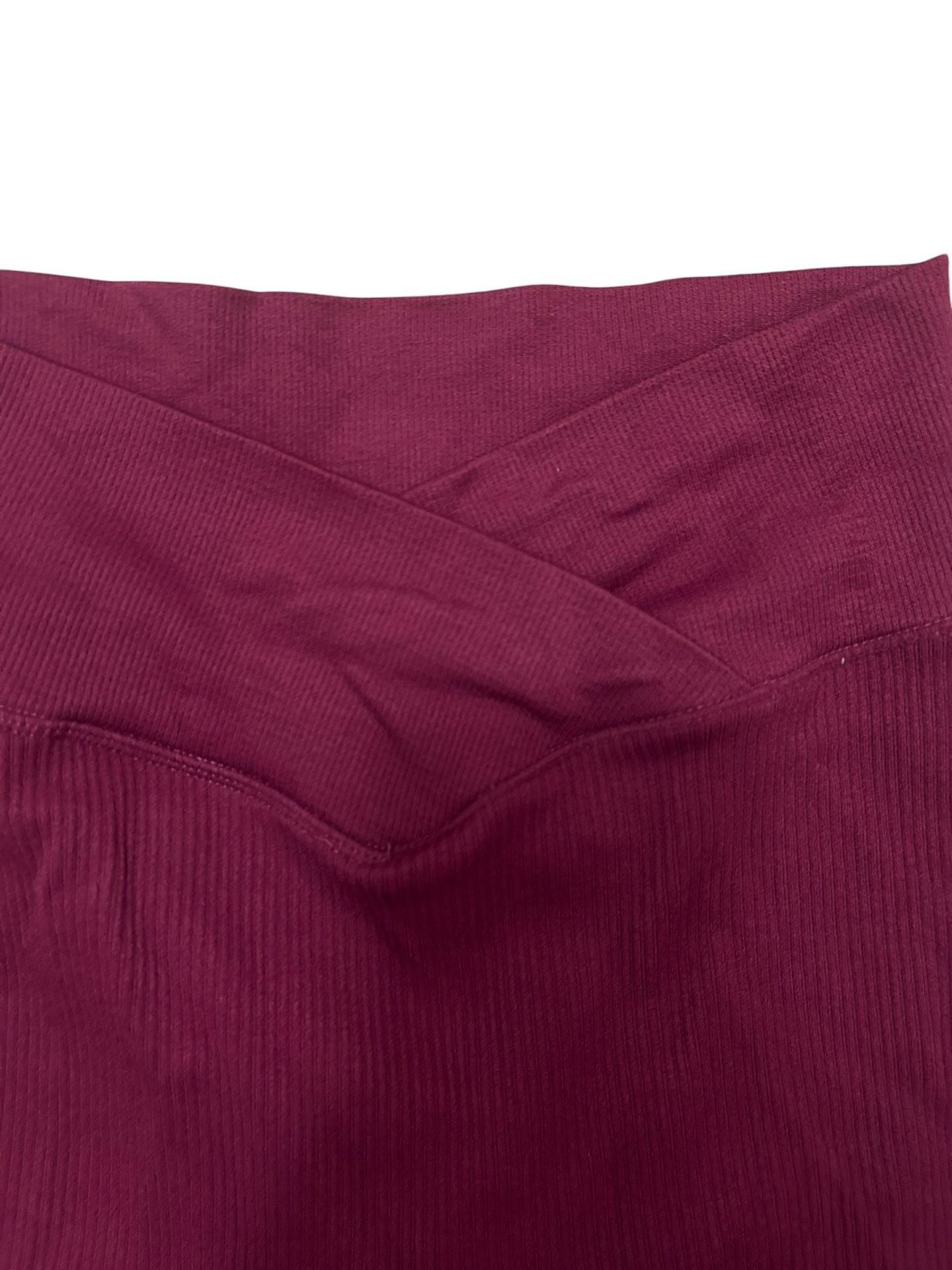Nova Sport Ribbed Crossover High-Waisted Leggings Maroon Size M 3