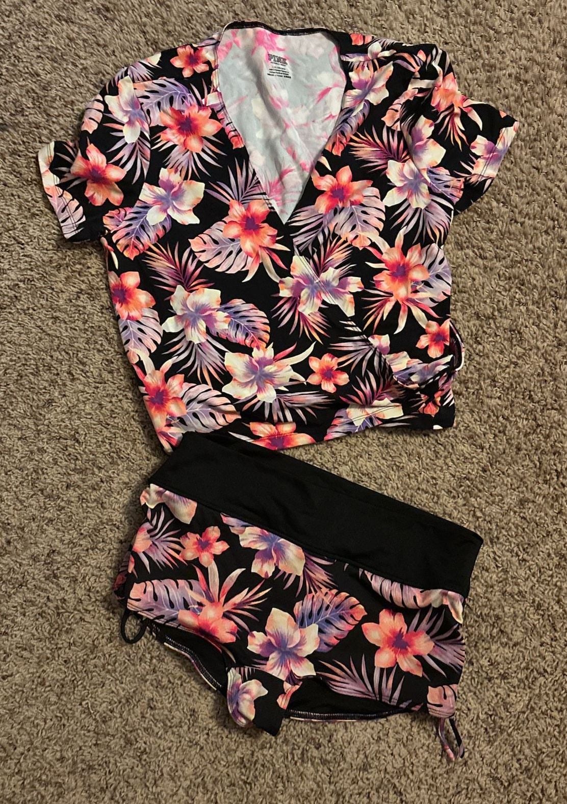 Victoria's Secret PINK Hawaiian Floral swim & sport Wrap Top and Bottoms Set 1