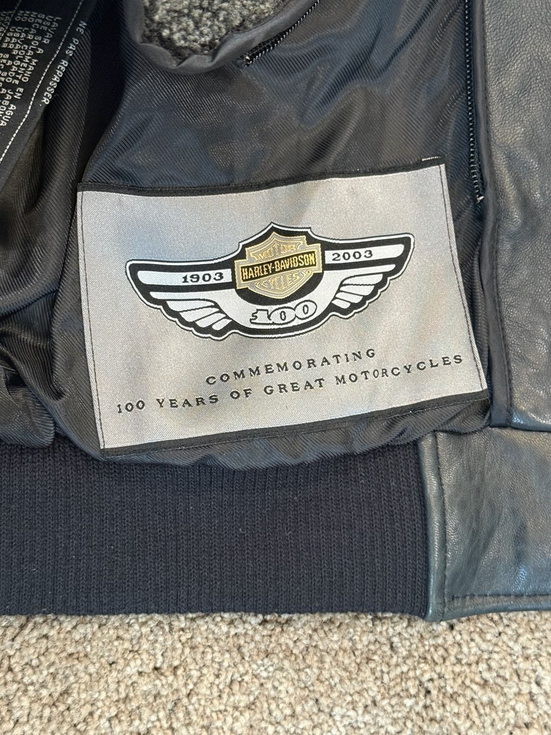 Vintage 2003 Harley Davidson 100th Anniversary Genuine Leather Bomber Jacket M 7