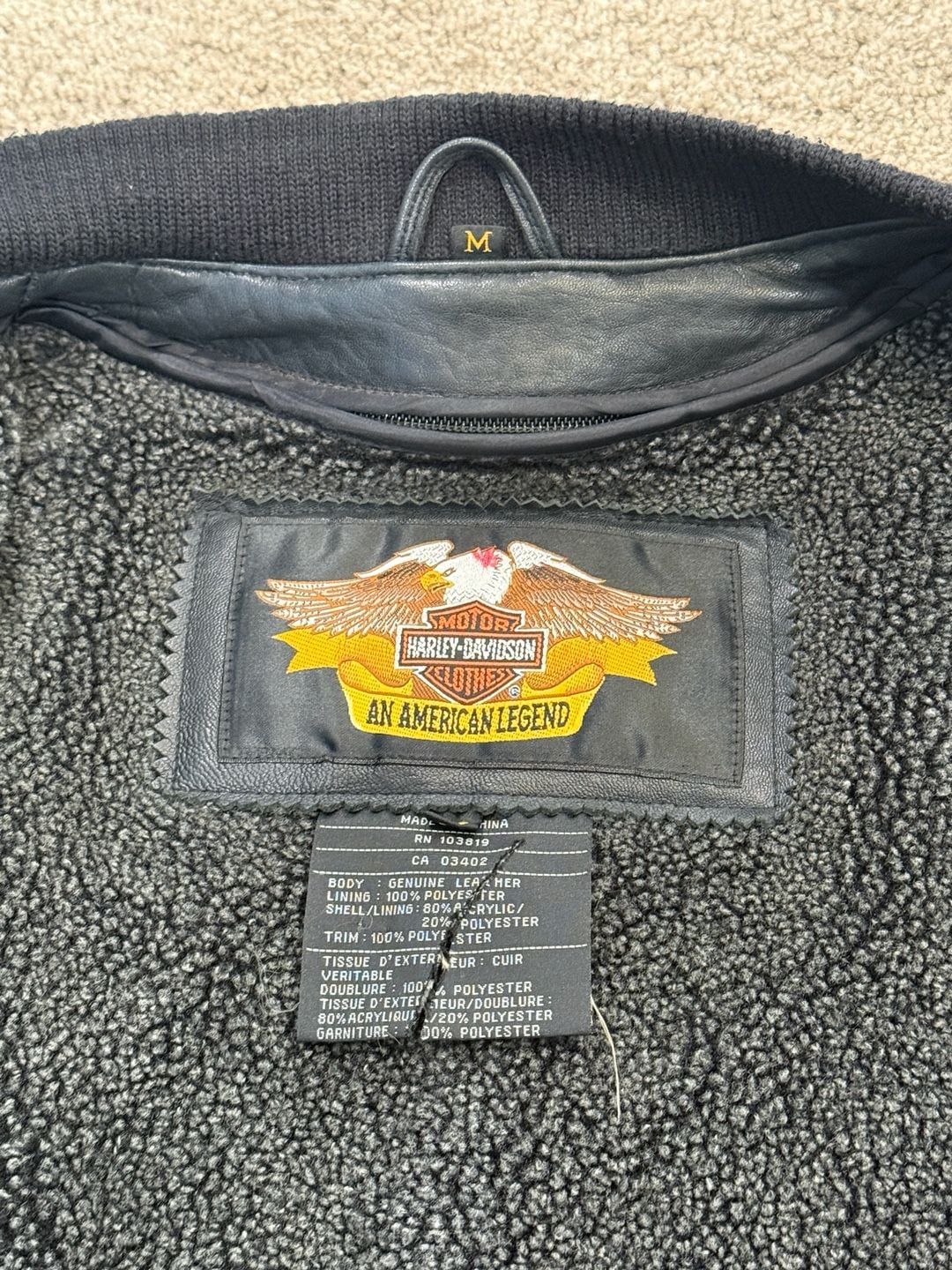 Vintage 2003 Harley Davidson 100th Anniversary Genuine Leather Bomber Jacket M 8