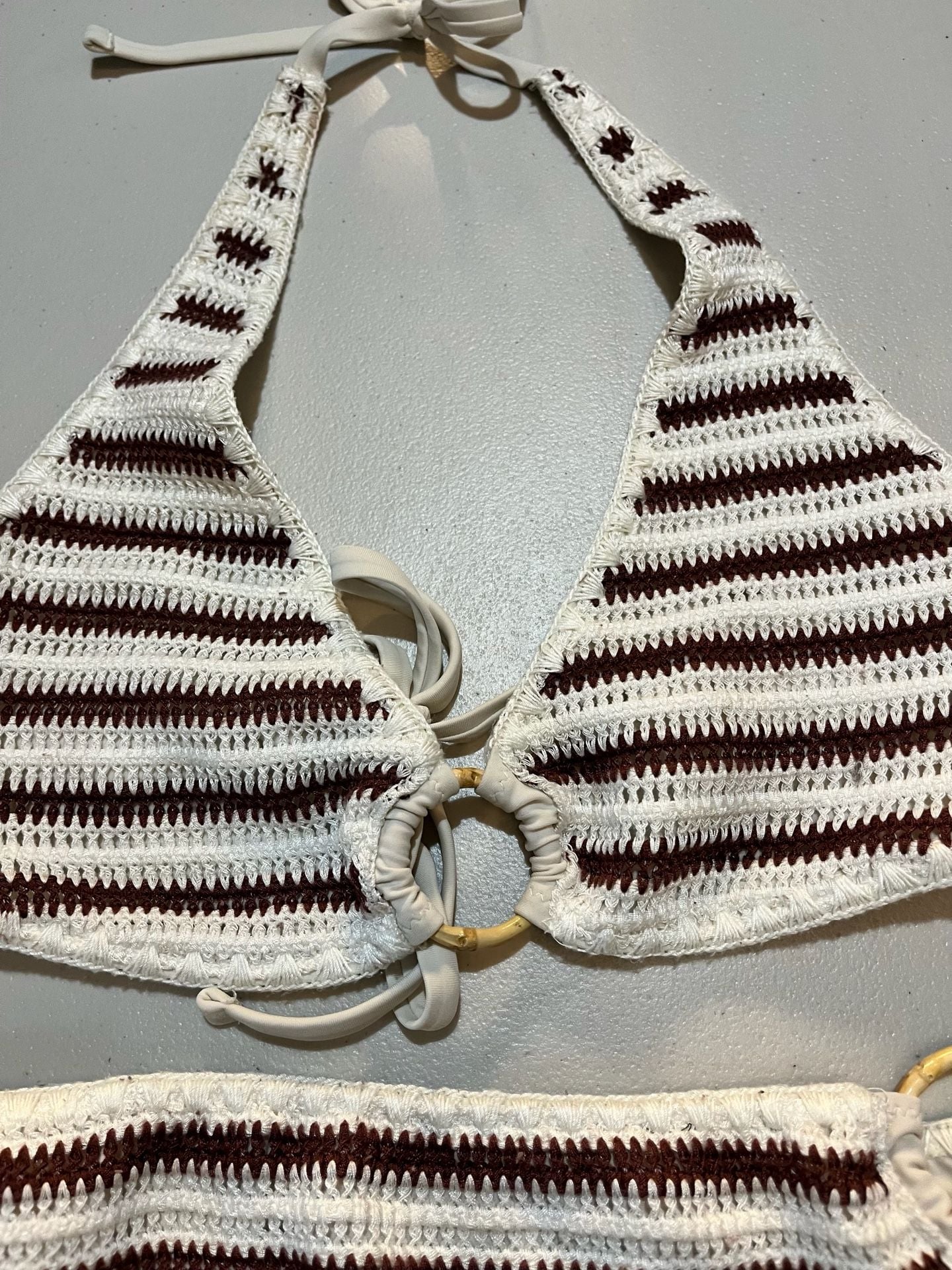 Aerie Crochet Striped Halter Bikini Set with Wooden Rings 010-047 2