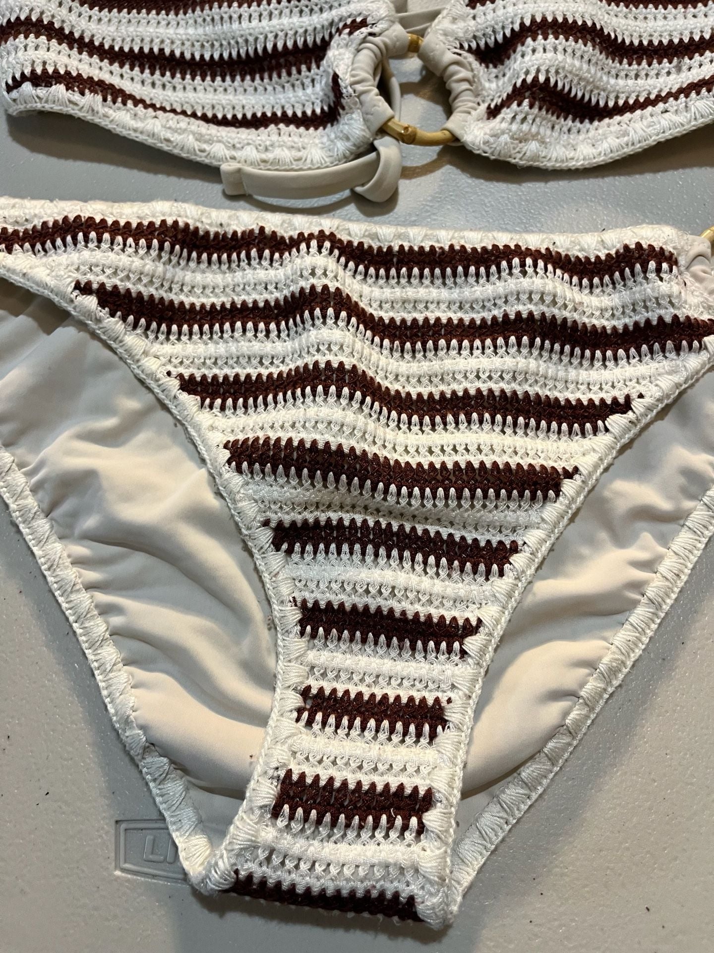 Aerie Crochet Striped Halter Bikini Set with Wooden Rings 010-047 3