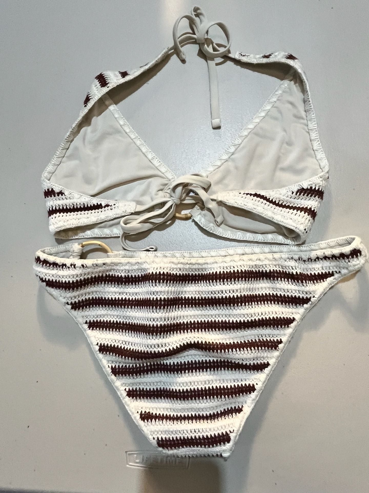 Aerie Crochet Striped Halter Bikini Set with Wooden Rings 010-047 6
