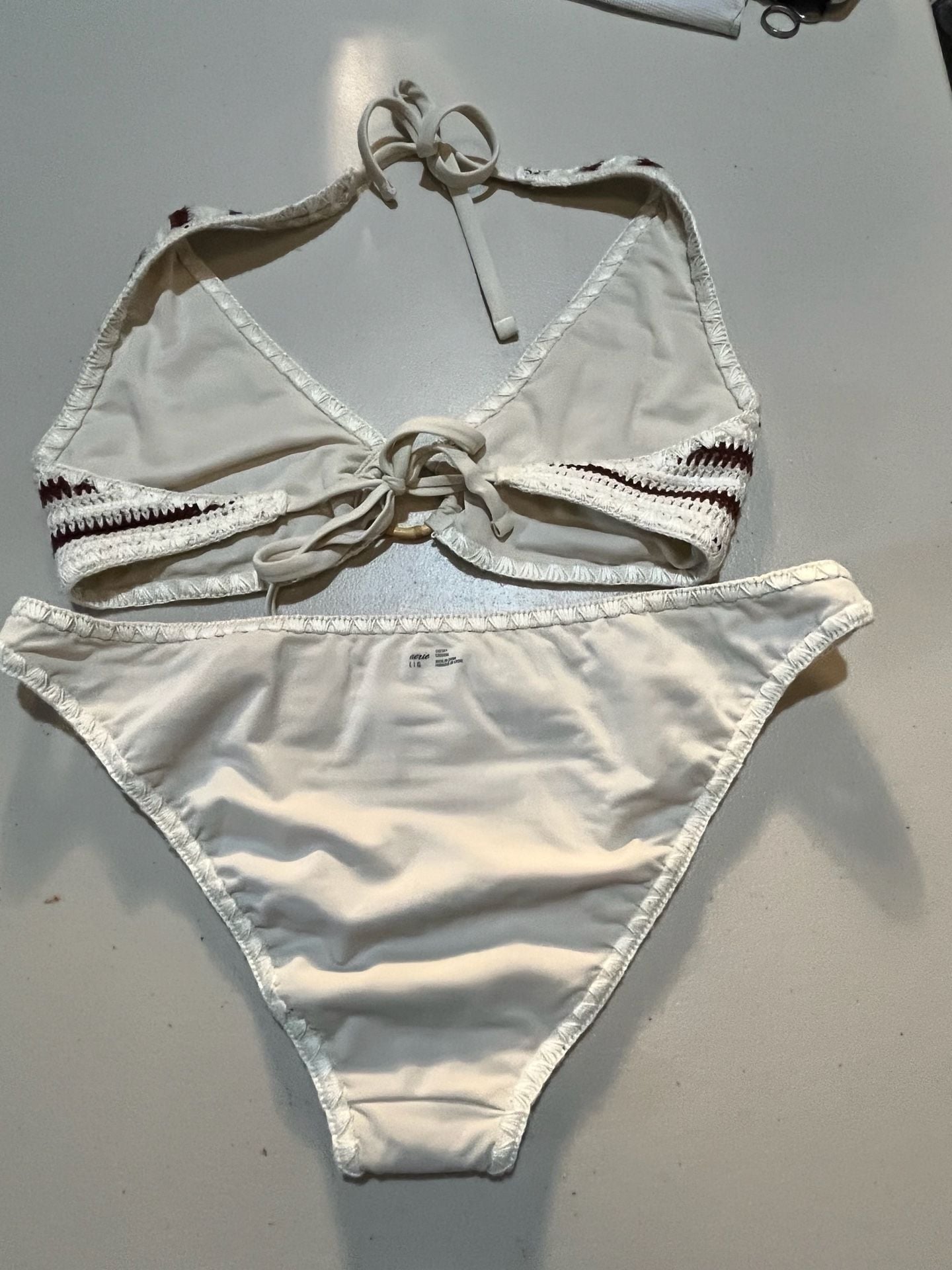 Aerie Crochet Striped Halter Bikini Set with Wooden Rings 010-047 7
