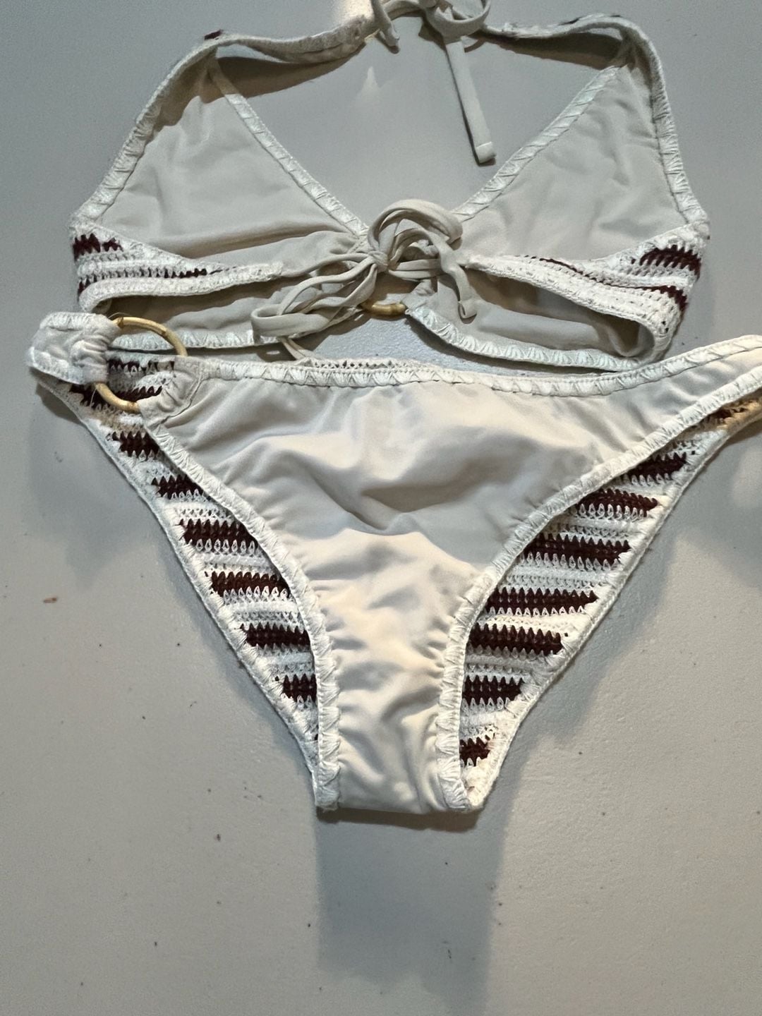 Aerie Crochet Striped Halter Bikini Set with Wooden Rings 010-047 8
