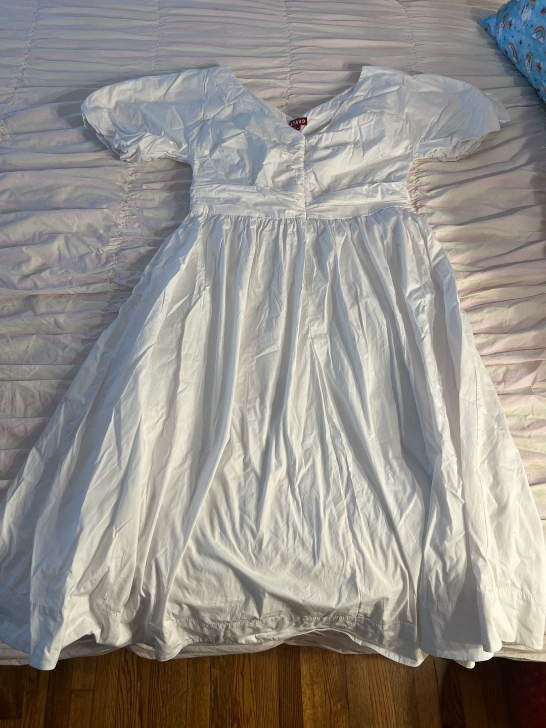 STAUD Jackson Midi Dress White Size 16 Poplin Pleated 2