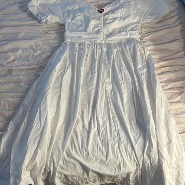 STAUD Jackson Midi Dress White Size 16 Poplin Pleated