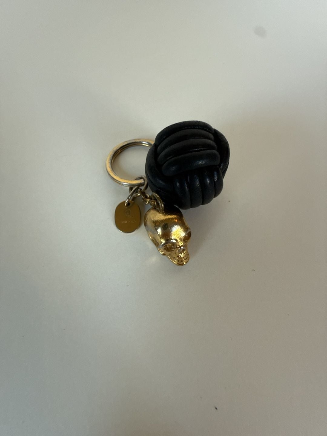 Alexander McQueen Black Leather Knot and Gold Skull Keyring Charm 1