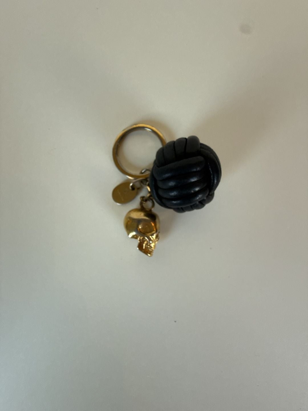 Alexander McQueen Black Leather Knot and Gold Skull Keyring Charm 3