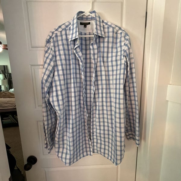 Banana Republic Non-Iron Slim Fit Blue Plaid Long Sleeve Button-Up Shirt XL