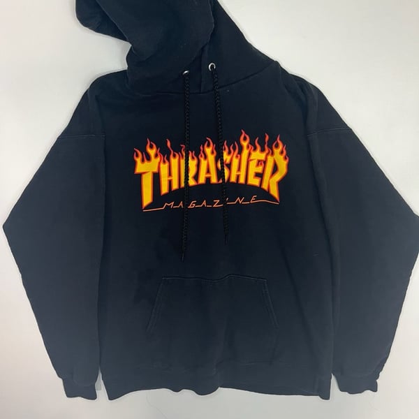 Thrasher Flame Logo Hoodie Black Small Skateboarding Magazine Sweatshirt