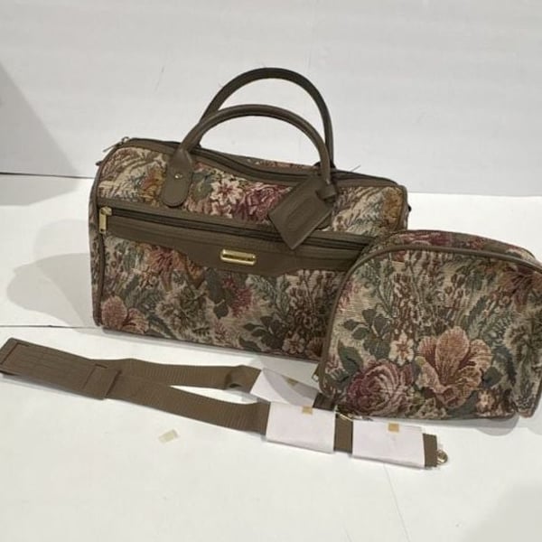 Vintage Jaguar Floral Tapestry Travel Duffle Bag and Cosmetic Case Set