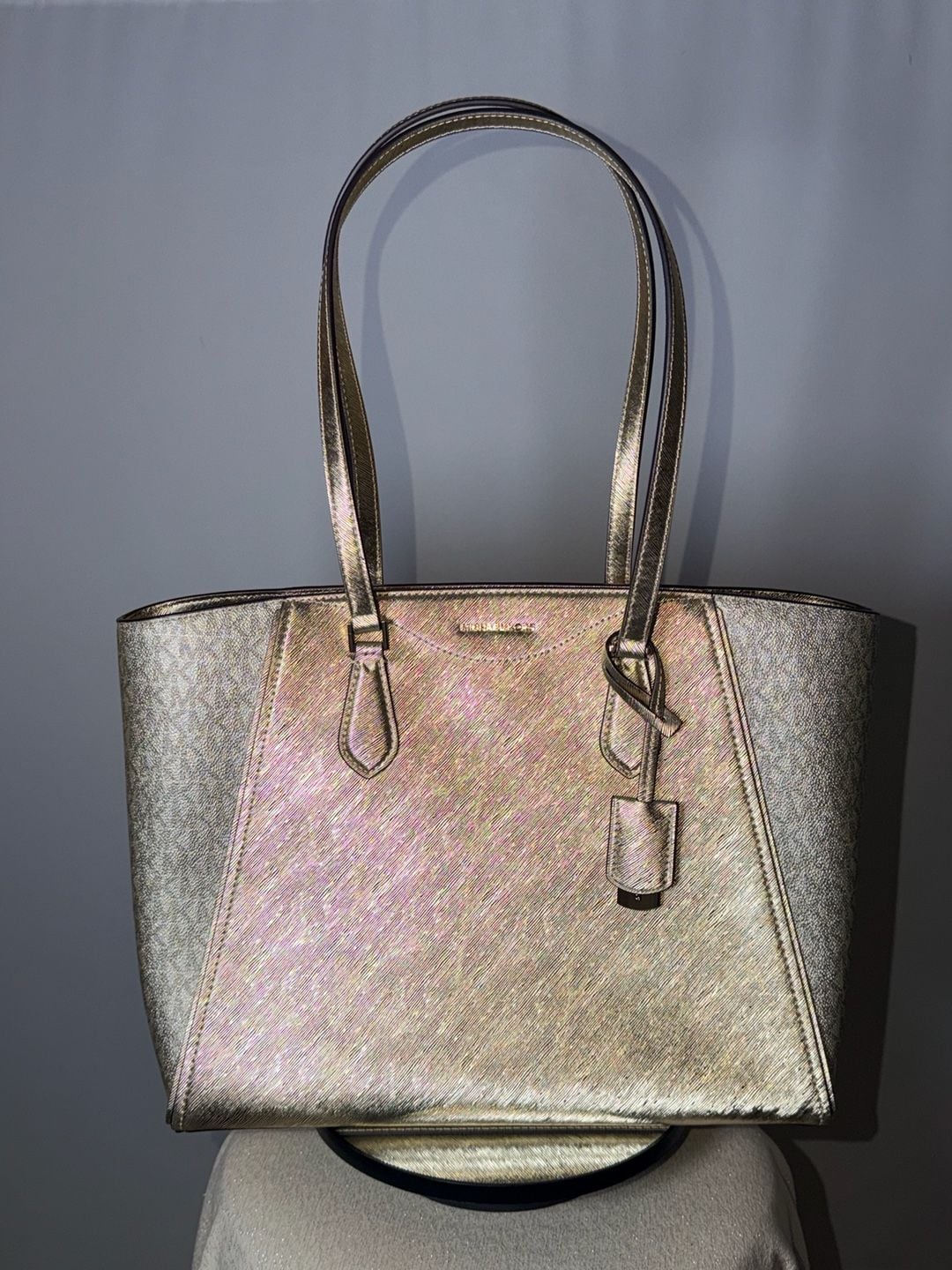 Michael Kors Taryn Large Multi-Functional Top-Zip Tote Bag Gold Metallic 2