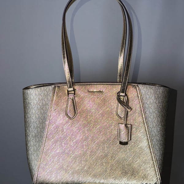 Michael Kors Taryn Large Multi-Functional Top-Zip Tote Bag Gold Metallic