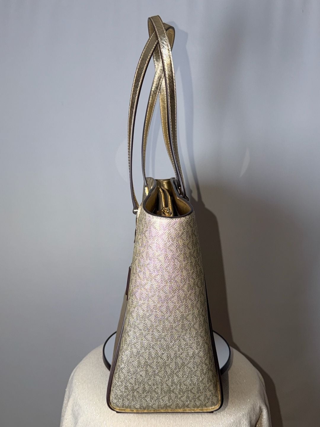 Michael Kors Taryn Large Multi-Functional Top-Zip Tote Bag Gold Metallic 3
