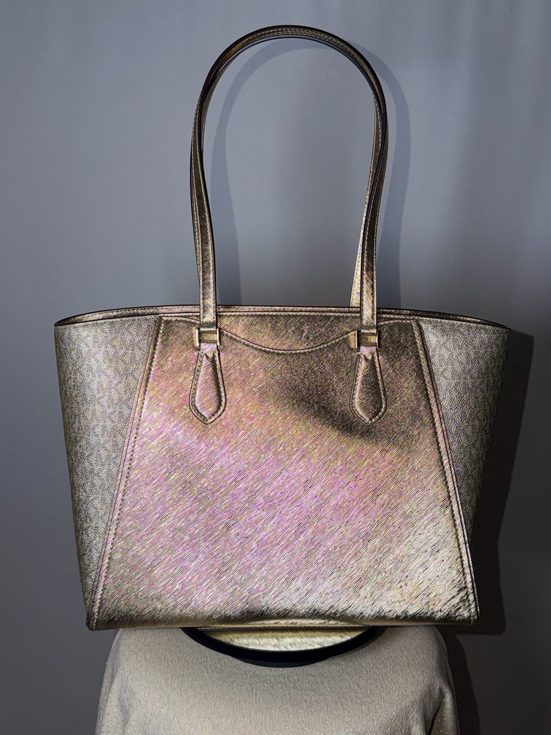 Michael Kors Taryn Large Multi-Functional Top-Zip Tote Bag Gold Metallic 4