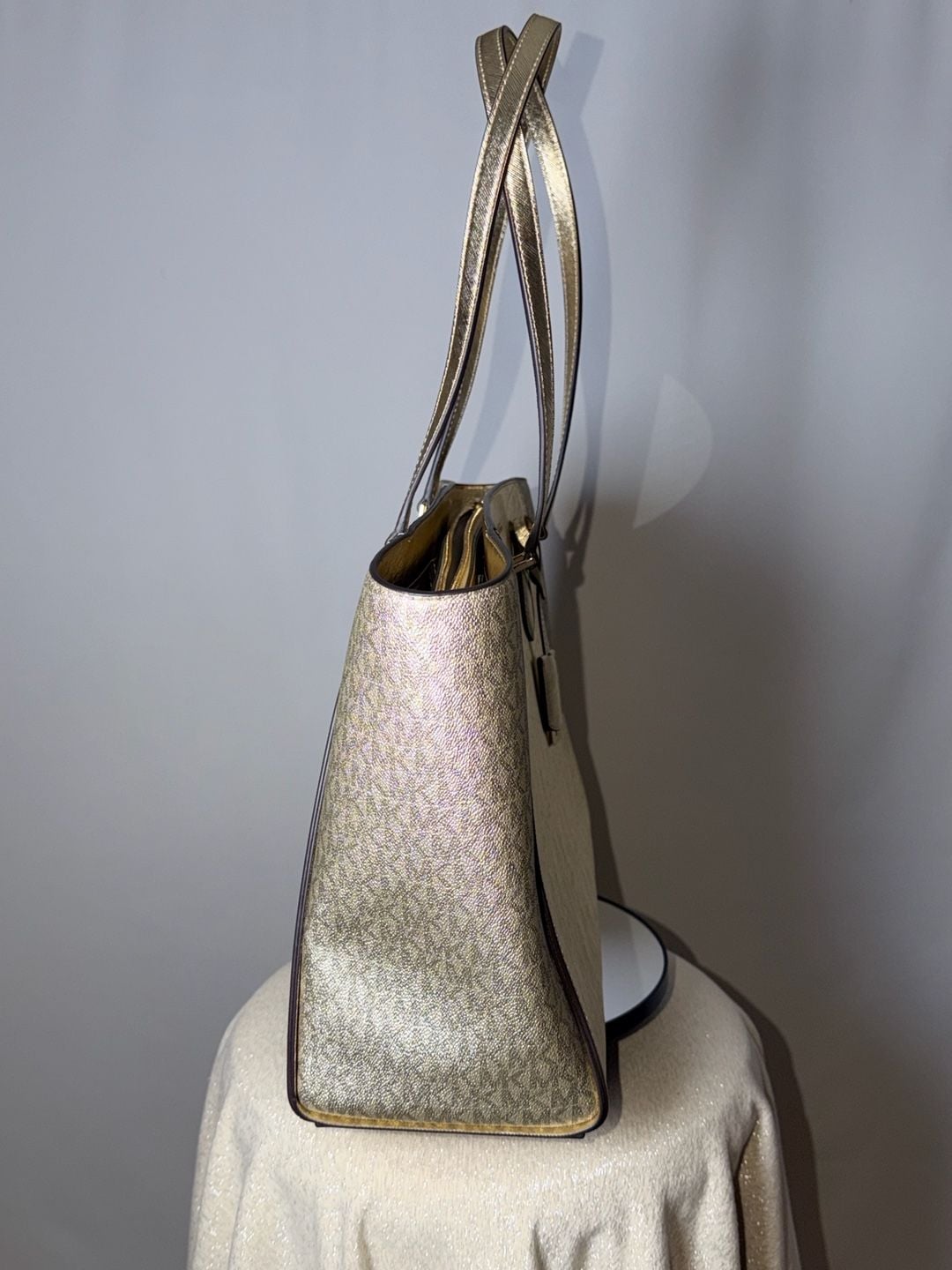 Michael Kors Taryn Large Multi-Functional Top-Zip Tote Bag Gold Metallic 5