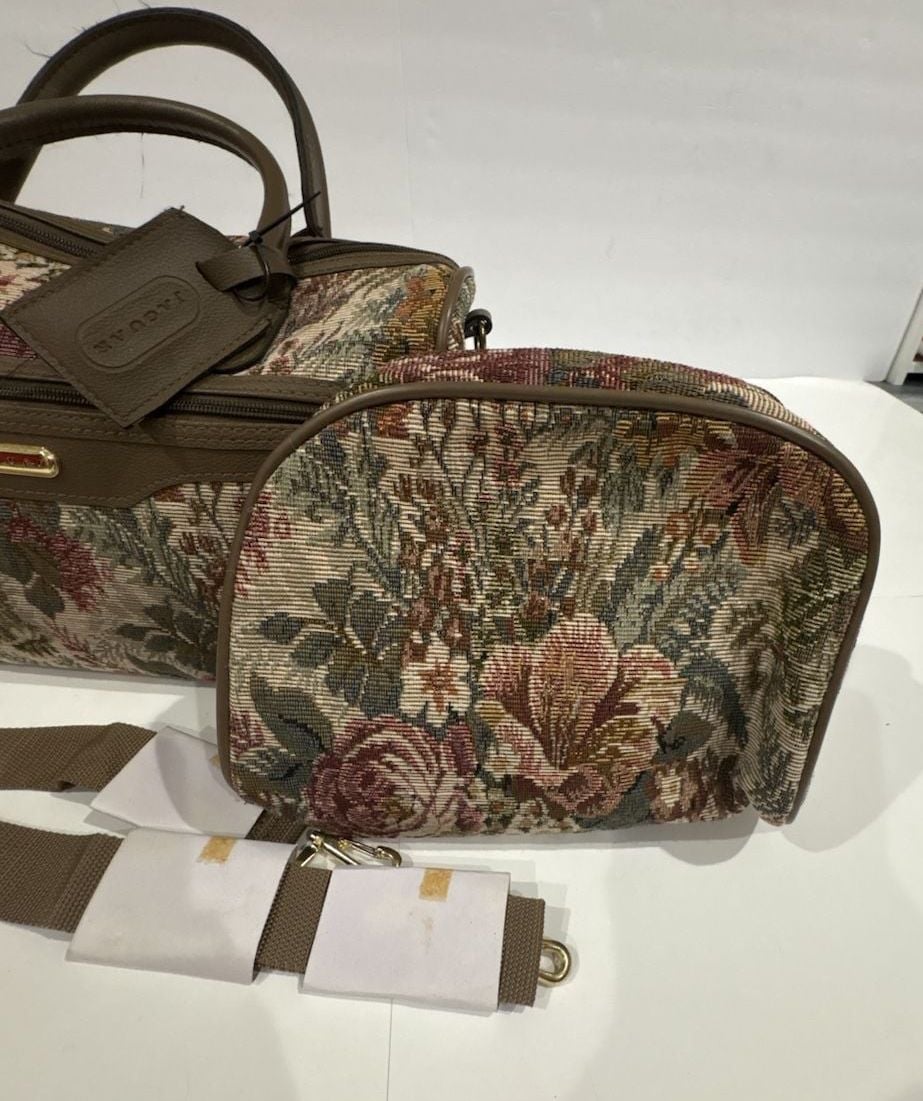 Vintage Jaguar Floral Tapestry Travel Duffle Bag and Cosmetic Case Set 2