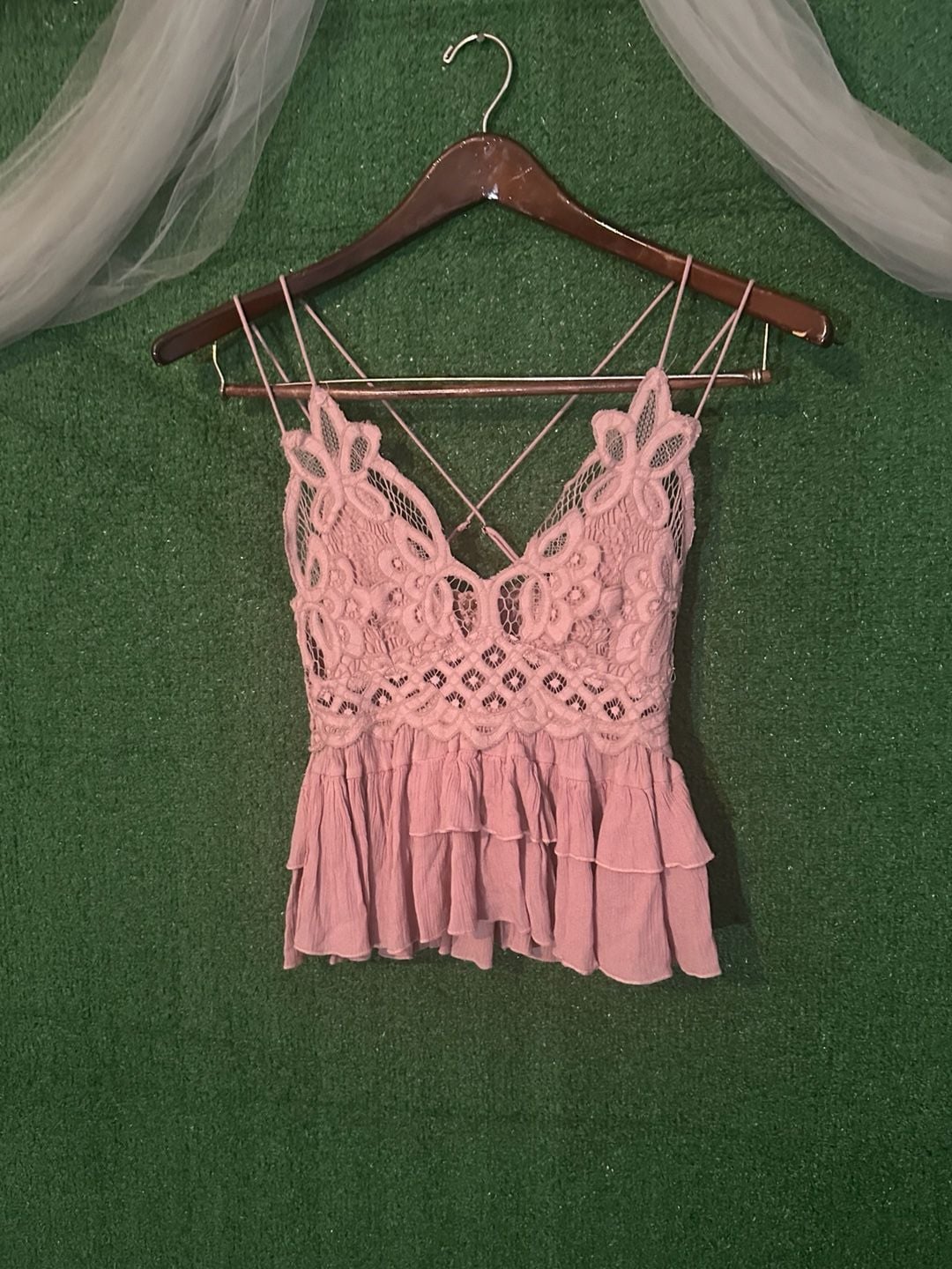 Free People FP One Adella Crochet Lace Peplum Cami Top Dusty Mauve 2