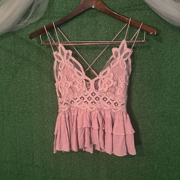 Free People FP One Adella Crochet Lace Peplum Cami Top Dusty Mauve
