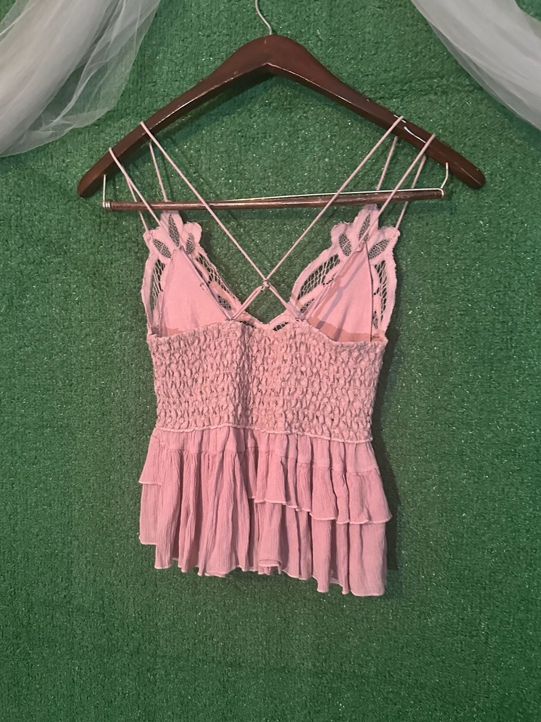 Free People FP One Adella Crochet Lace Peplum Cami Top Dusty Mauve 3