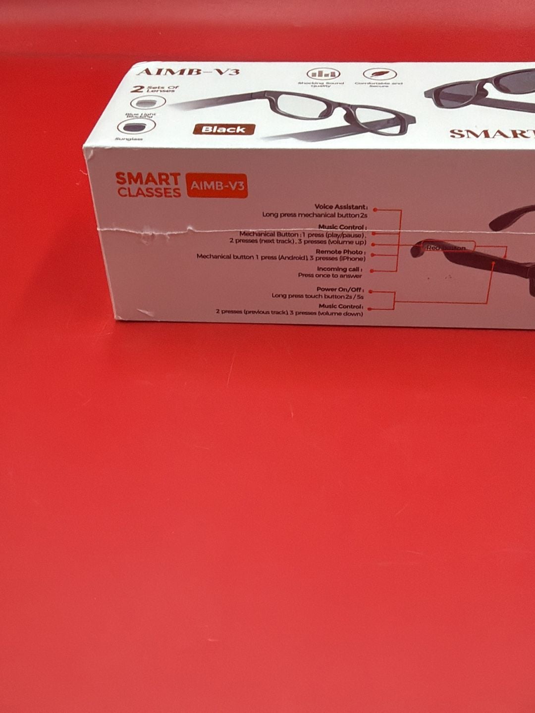 AIMB-V3 Smart Glasses Bluetooth Audio Music Hands-Free Calls Black 2